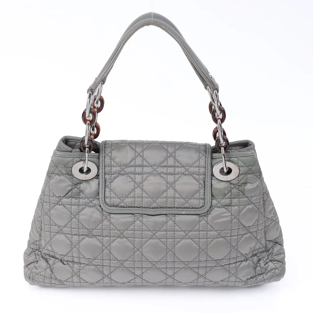 Dior Cannage Quilted Gray Nylon Shoulder Bag