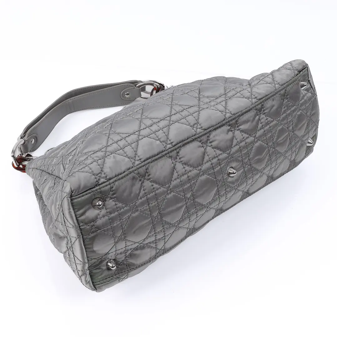 Dior Cannage Quilted Gray Nylon Shoulder Bag