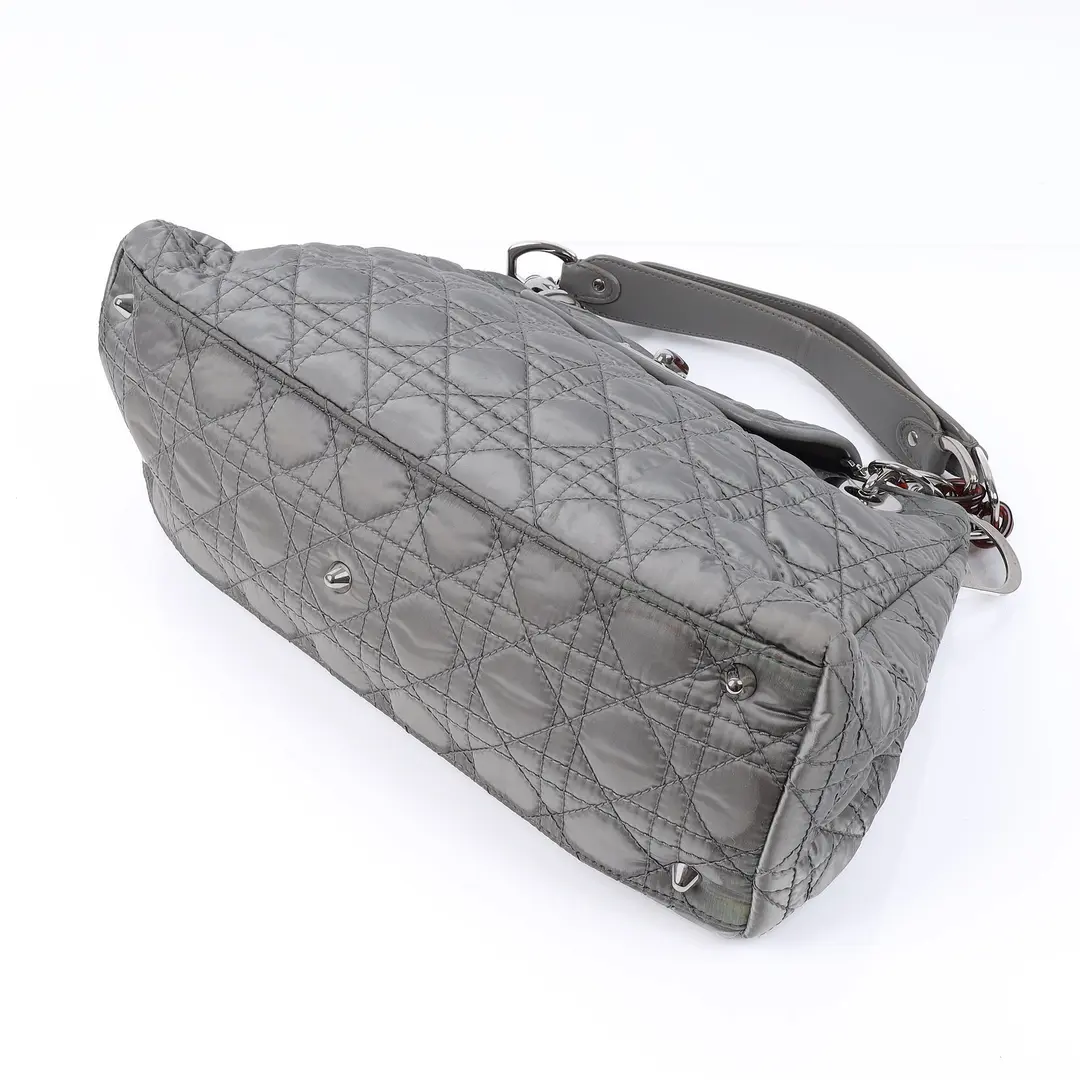 Dior Cannage Quilted Gray Nylon Shoulder Bag