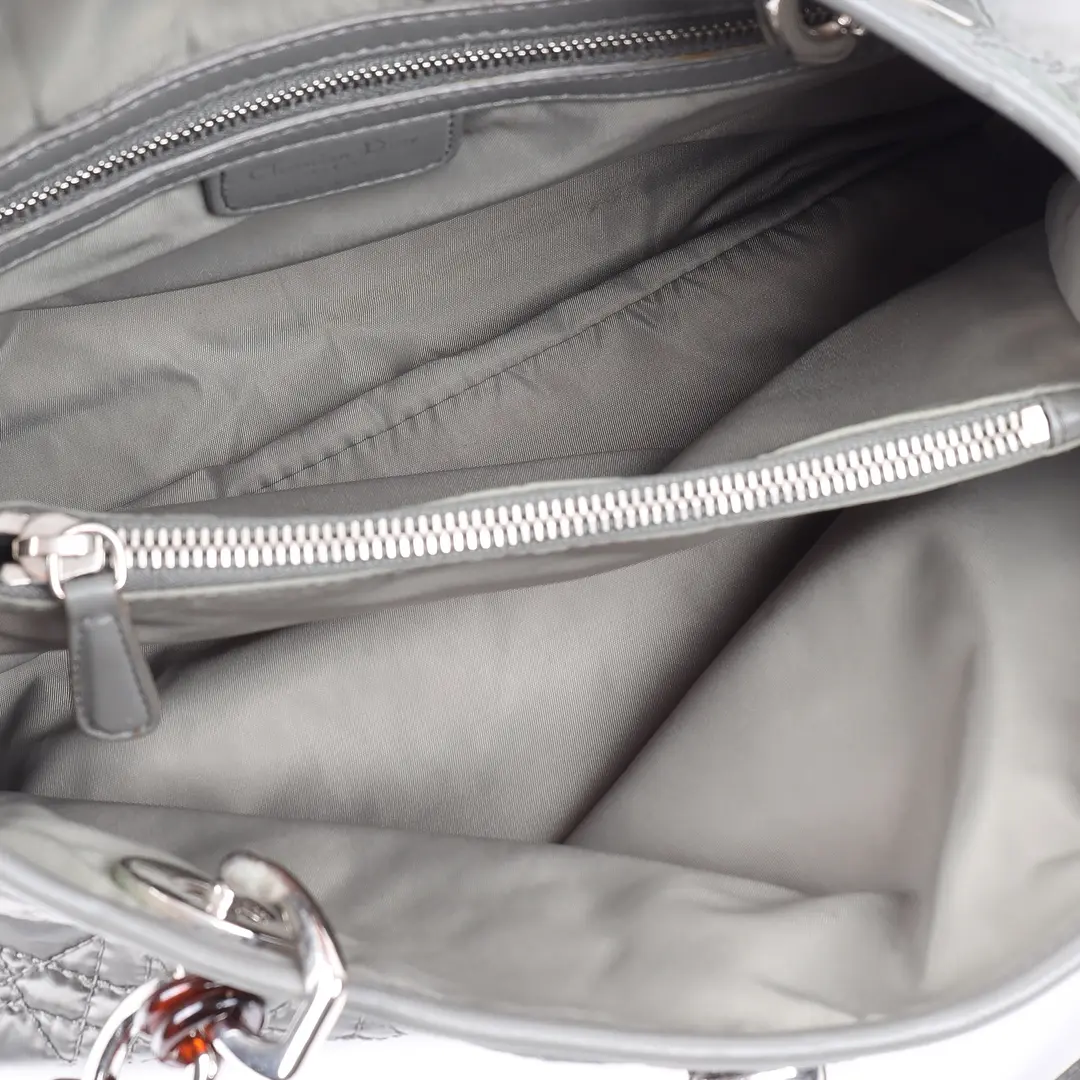 Dior Cannage Quilted Gray Nylon Shoulder Bag