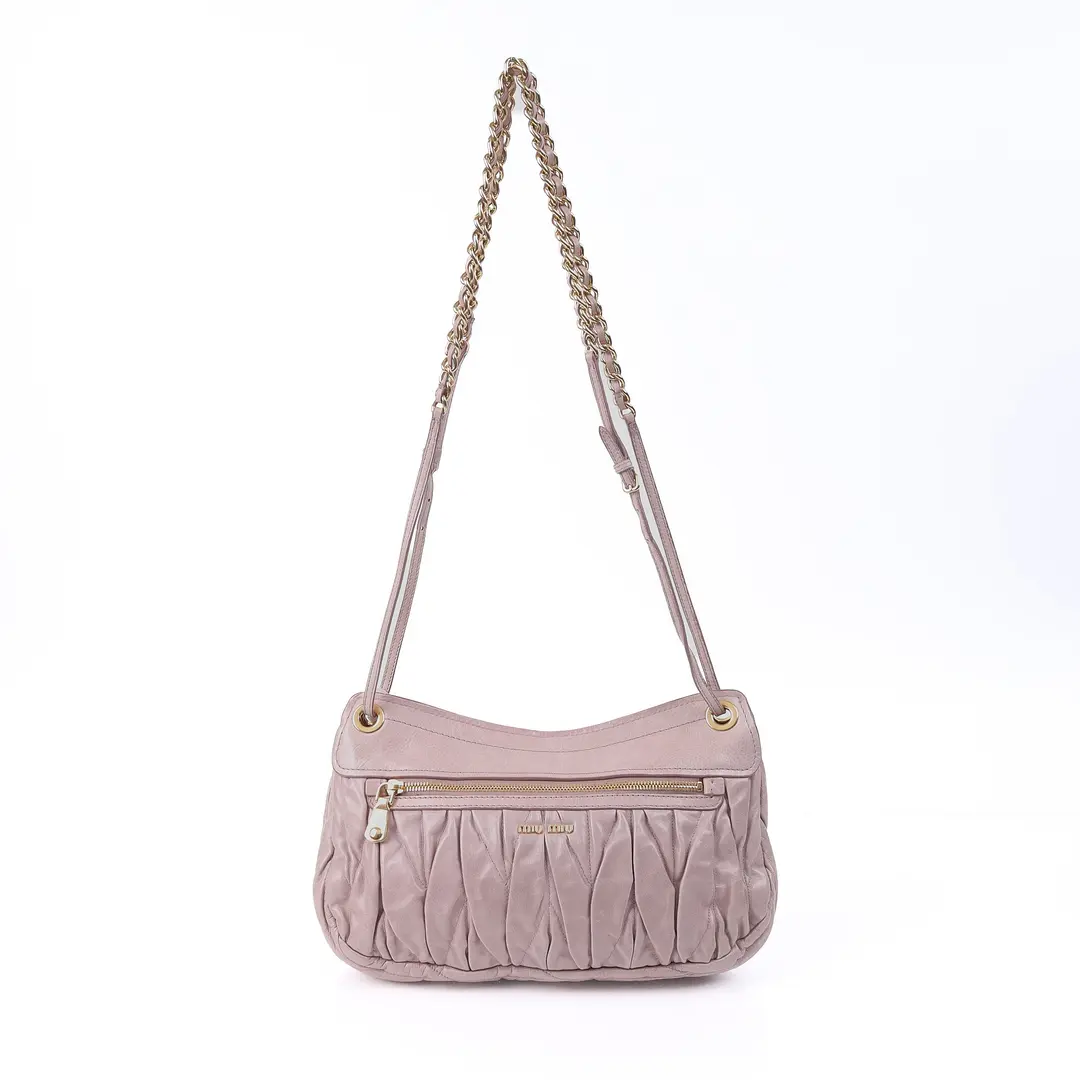 Miu Miu Matelasse Pink Leather Shoulder Bag