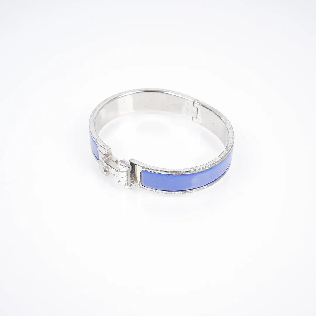 Hermes Clic Clac H Blue Enamel Silver Bracelet