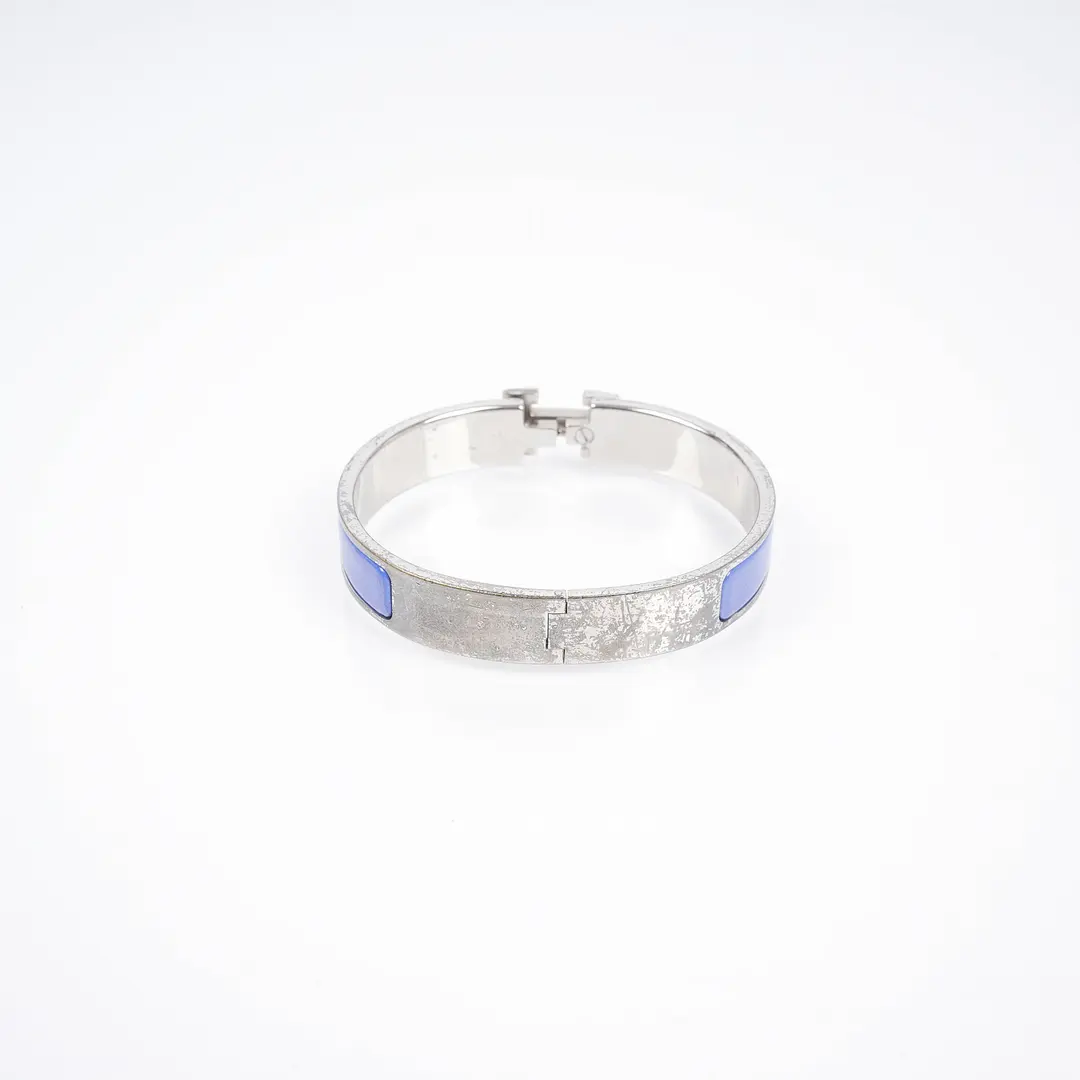 Hermes Clic Clac H Blue Enamel Silver Bracelet