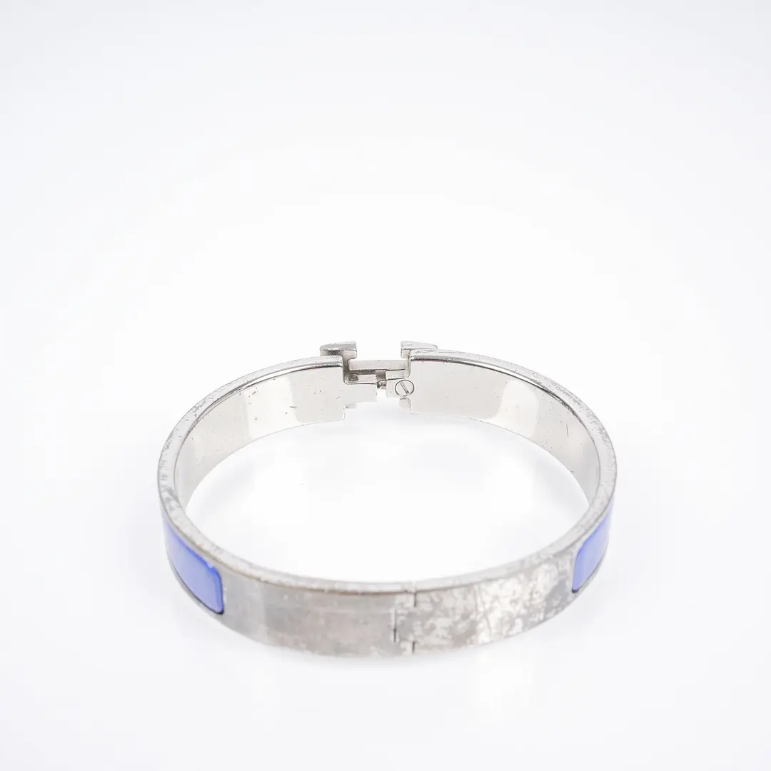 Hermes Clic Clac H Blue Enamel Silver Bracelet