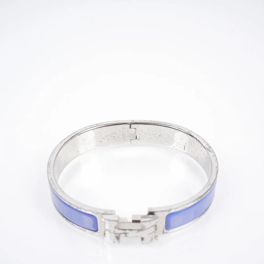 Hermes Clic Clac H Blue Enamel Silver Bracelet