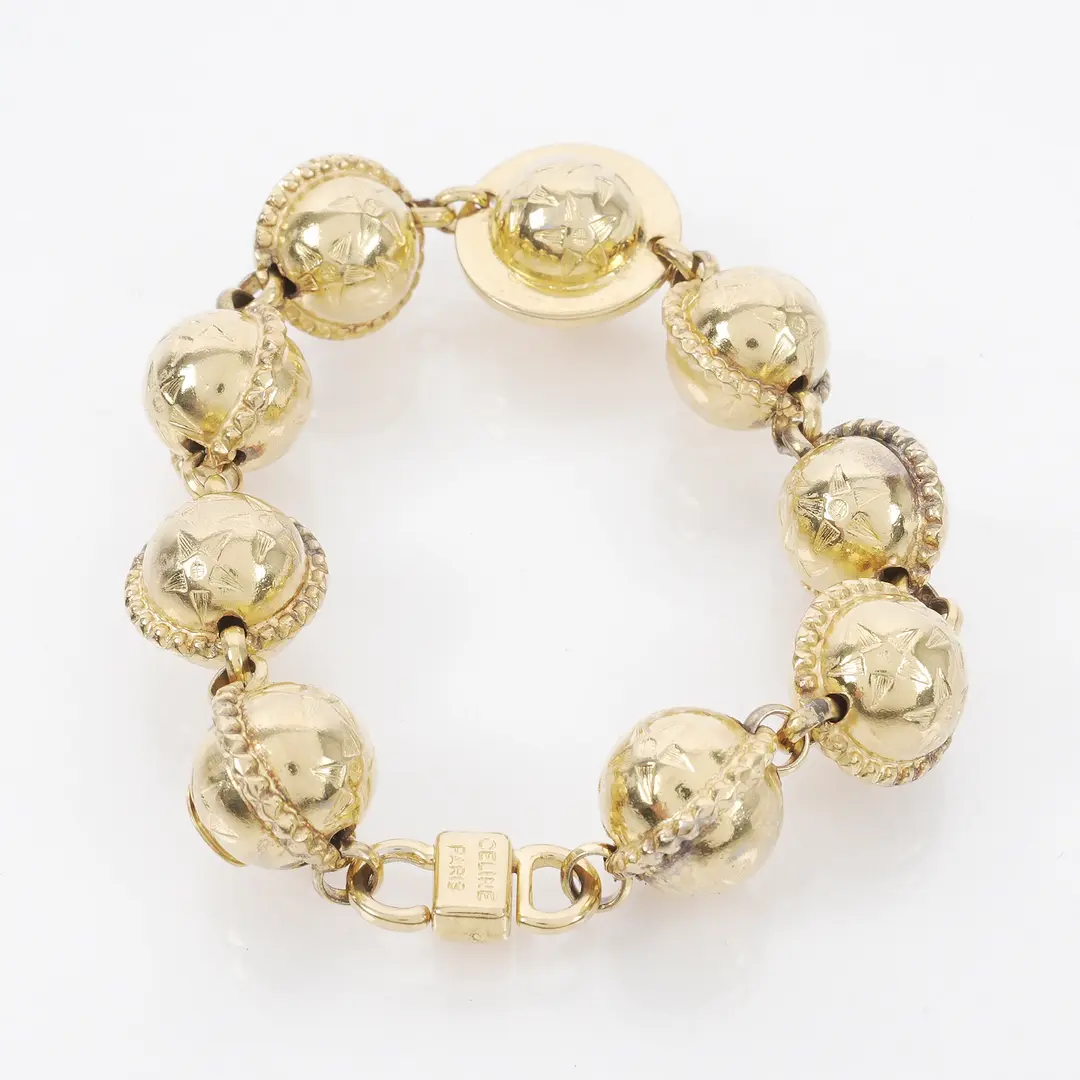 Celine Vintage Star Ball Gold Metal Bracelet