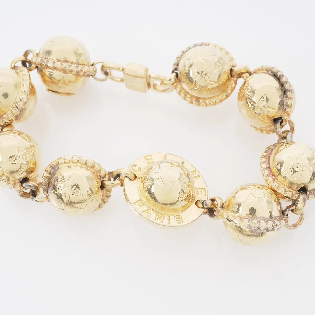 Celine Vintage Star Ball Gold Metal Bracelet