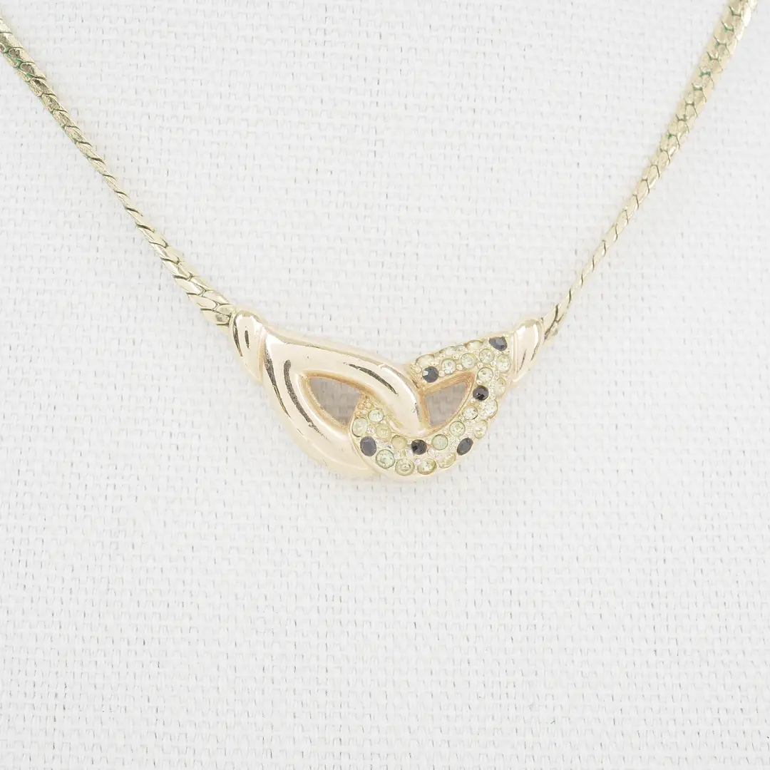 Dior Vintage Interlocking Loop Gold Rhinestone Necklace
