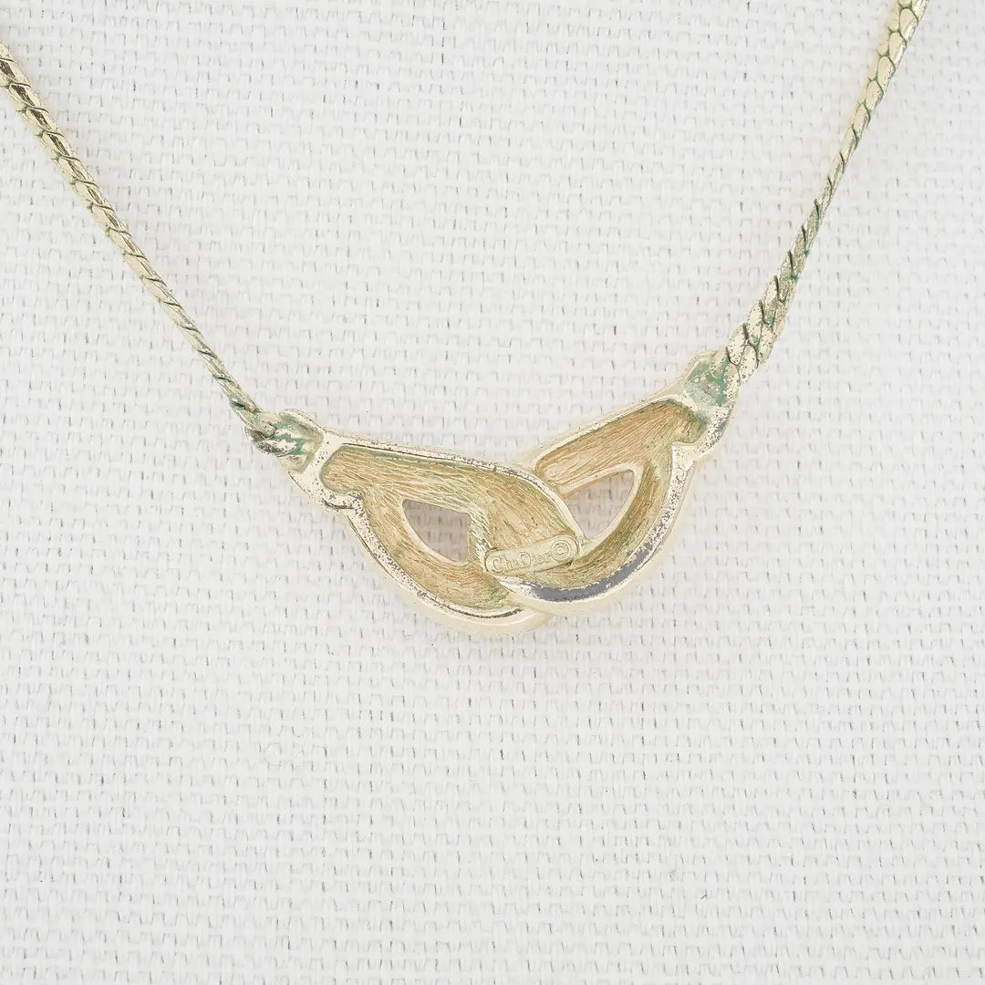 Dior Vintage Interlocking Loop Gold Rhinestone Necklace