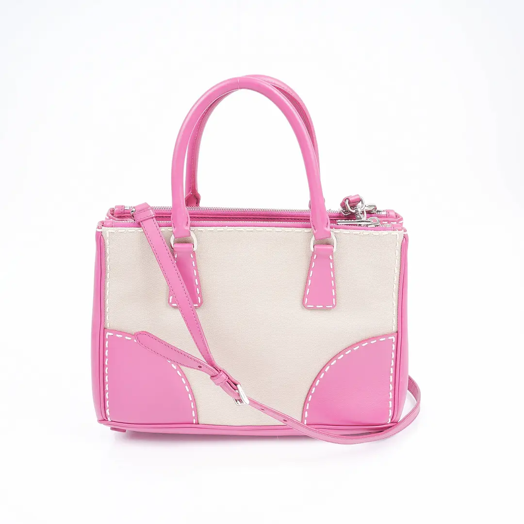 Prada Galleria Pink Canvas Leather Shoulder Bag
