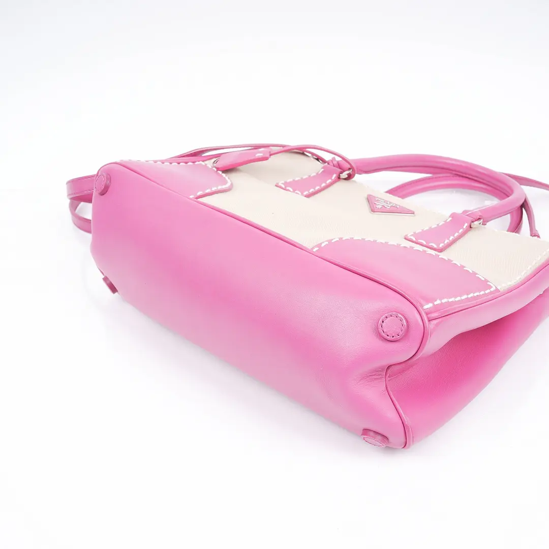 Prada Galleria Pink Canvas Leather Shoulder Bag