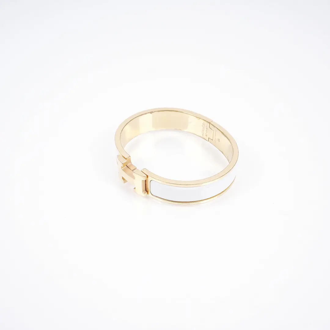 Hermes Clic H White Enamel Gold Plated Bracelet