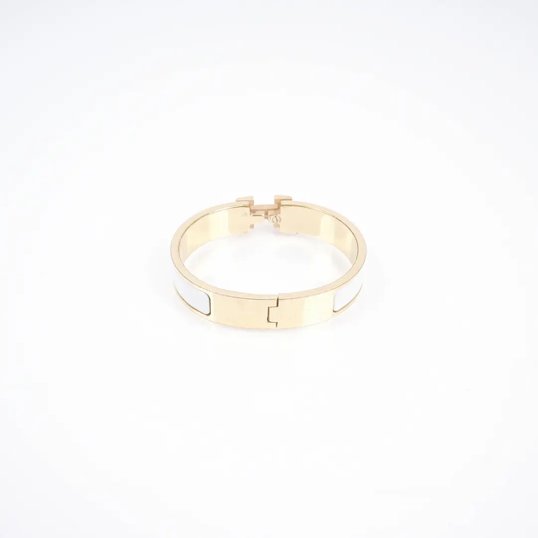 Hermes Clic H White Enamel Gold Plated Bracelet