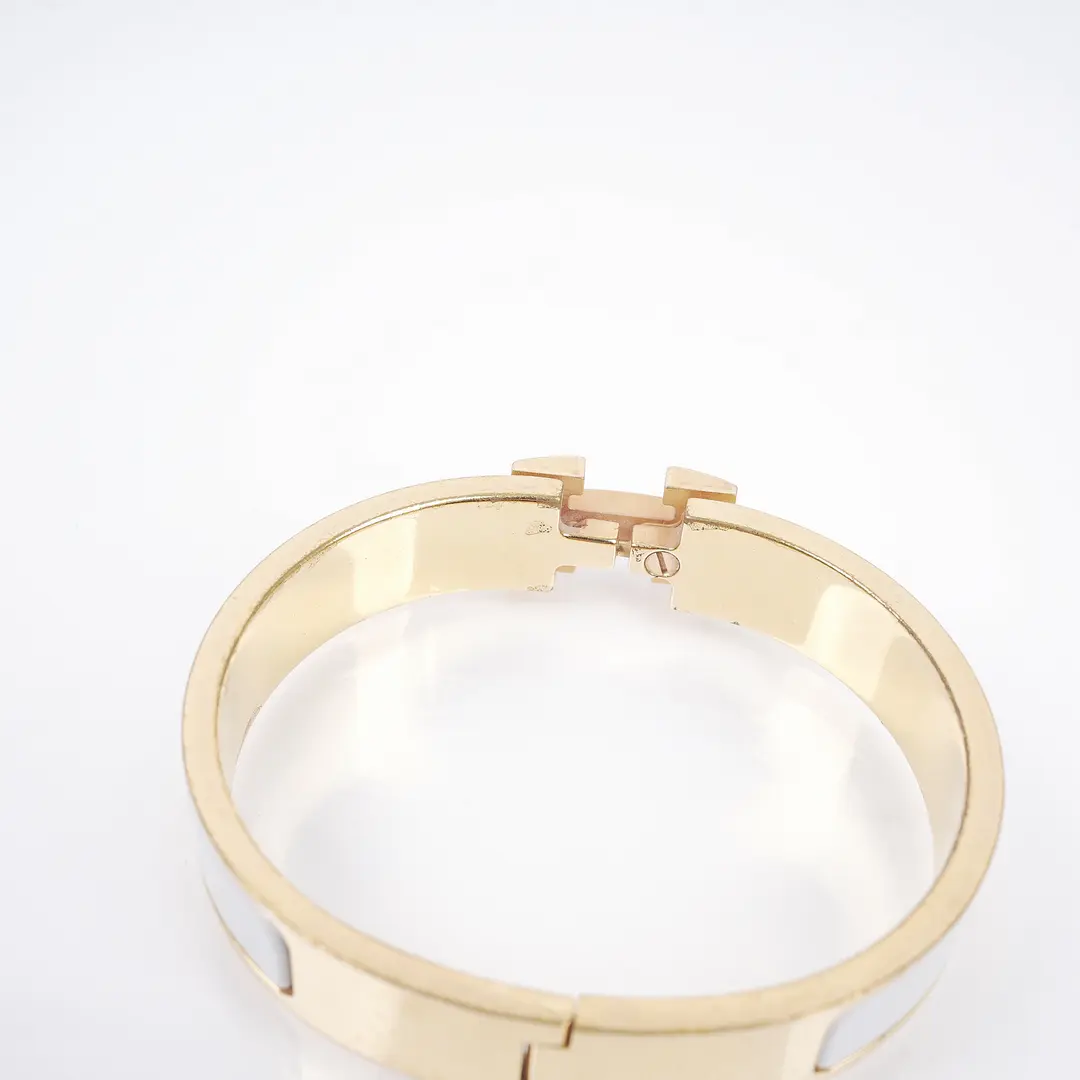 Hermes Clic H White Enamel Gold Plated Bracelet