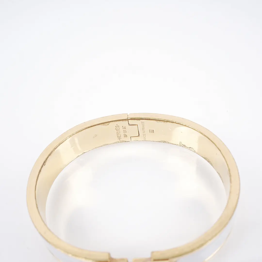 Hermes Clic H White Enamel Gold Plated Bracelet
