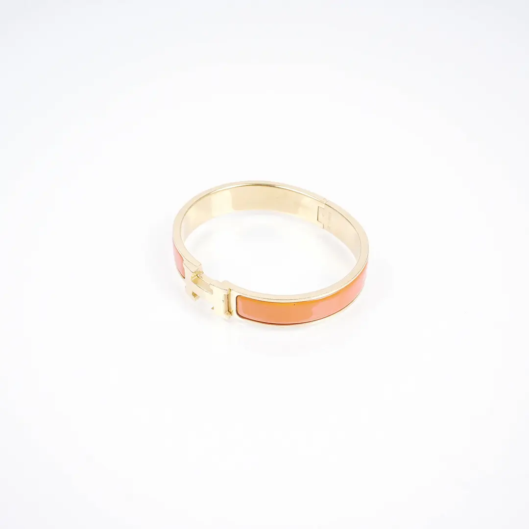 Hermes Clic Clac H Orange Enamel Gold Bracelet