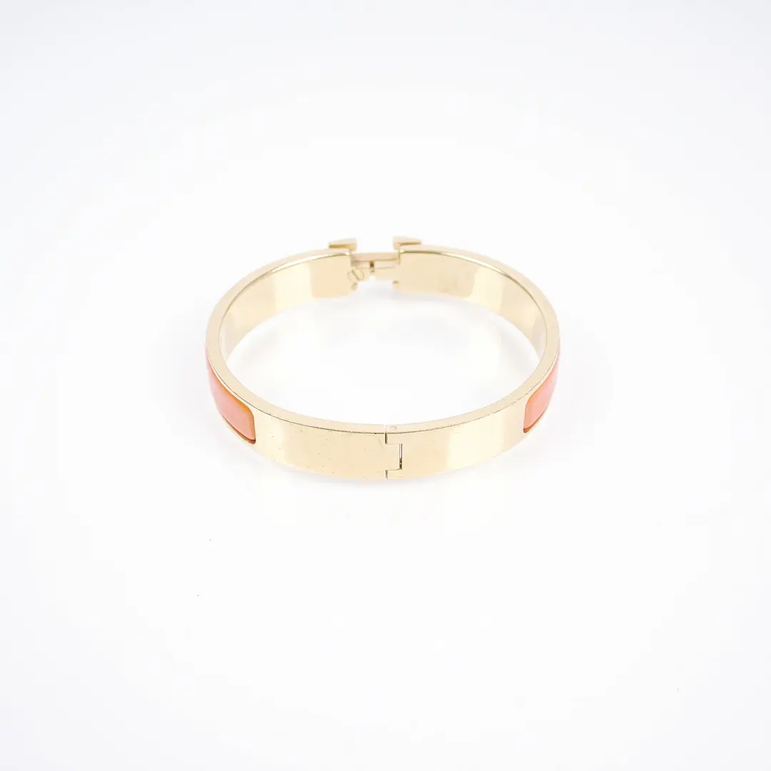 Hermes Clic Clac H Orange Enamel Gold Bracelet