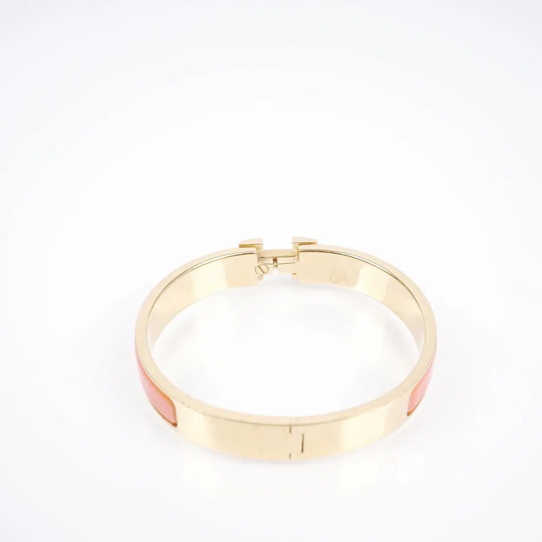 Hermes Clic Clac H Orange Enamel Gold Bracelet
