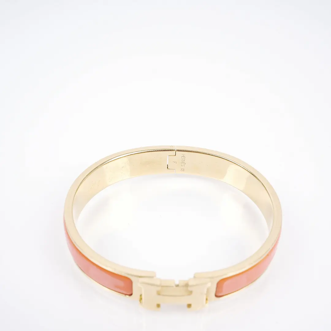 Hermes Clic Clac H Orange Enamel Gold Bracelet
