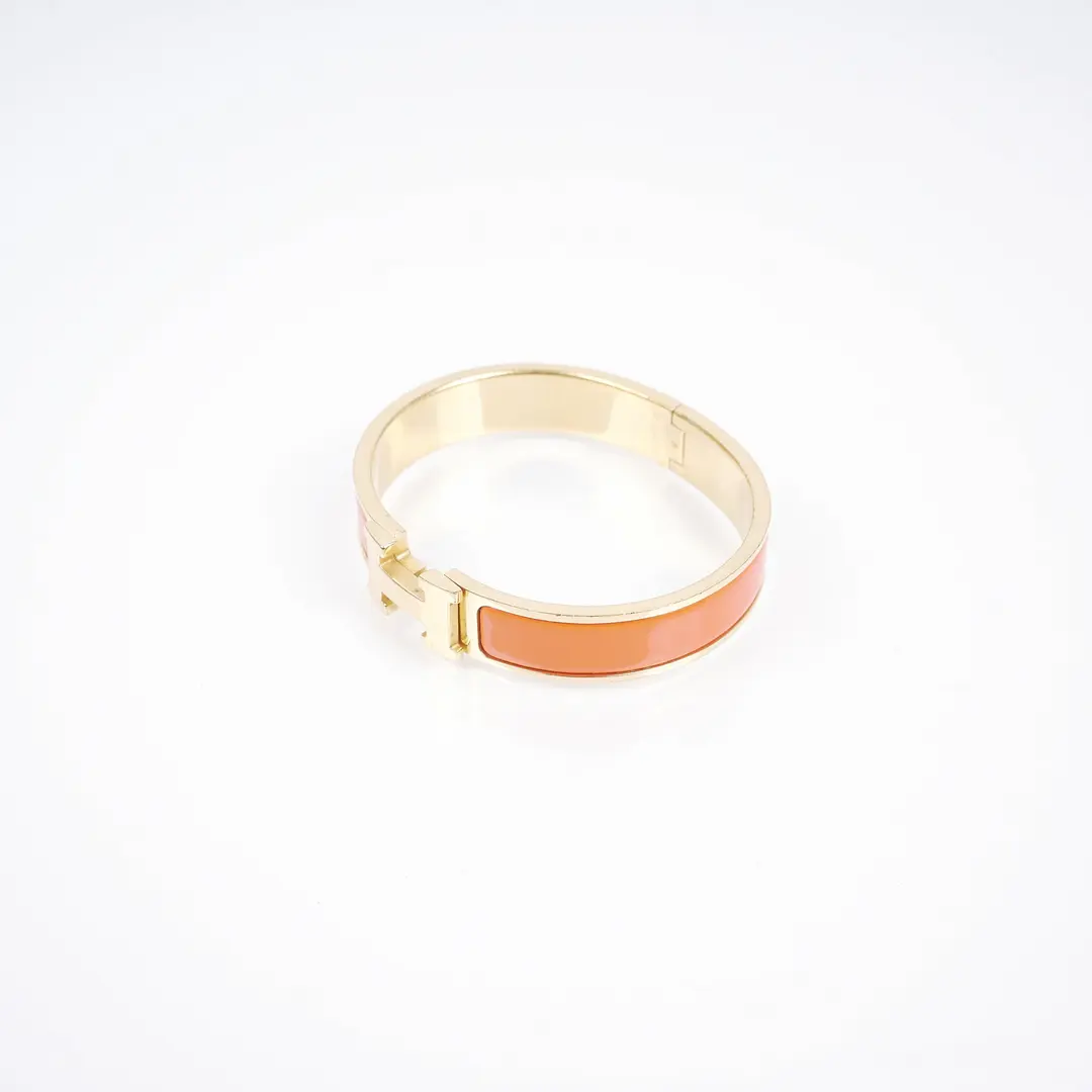 Hermes Clic Clac H Orange Enamel Gold Plated Bracelet