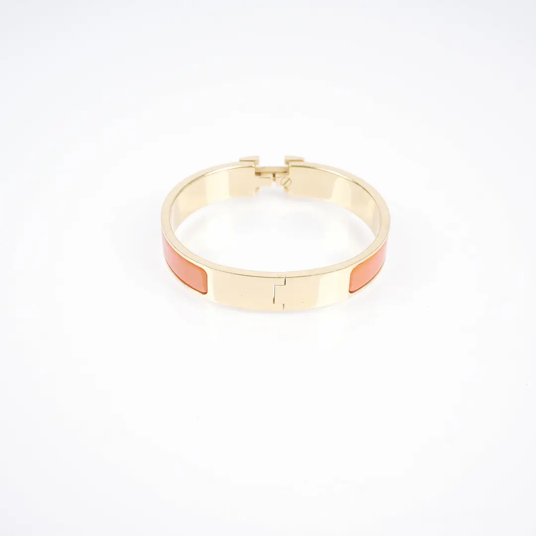 Hermes Clic Clac H Orange Enamel Gold Plated Bracelet