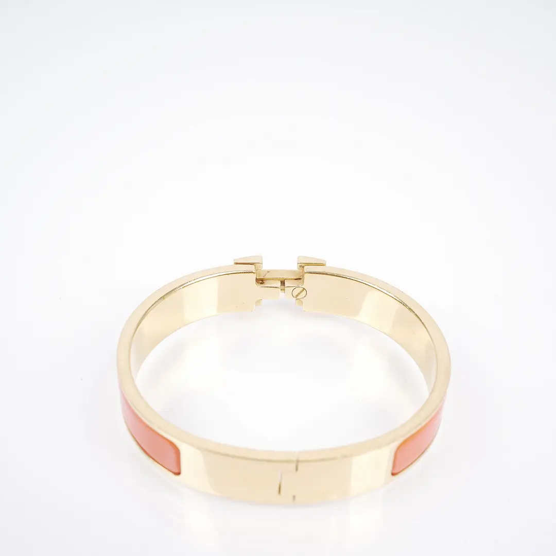 Hermes Clic Clac H Orange Enamel Gold Plated Bracelet