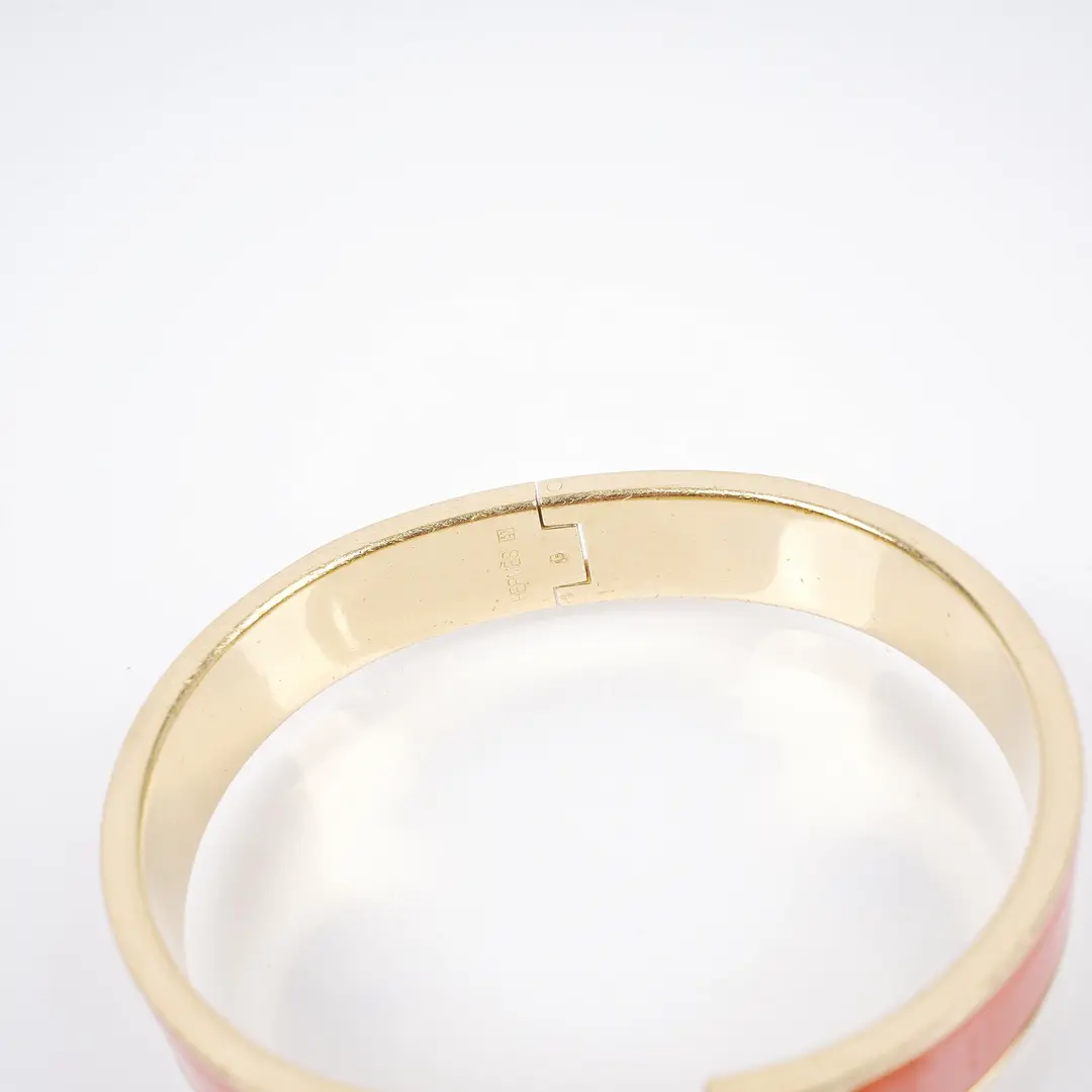 Hermes Clic Clac H Orange Enamel Gold Plated Bracelet