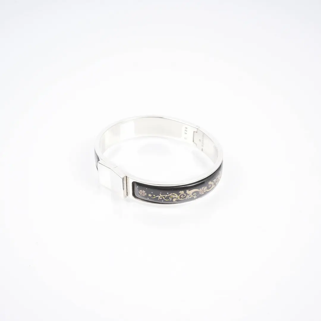 Hermes Clic Clac H Black Enamel Silver Bracelet