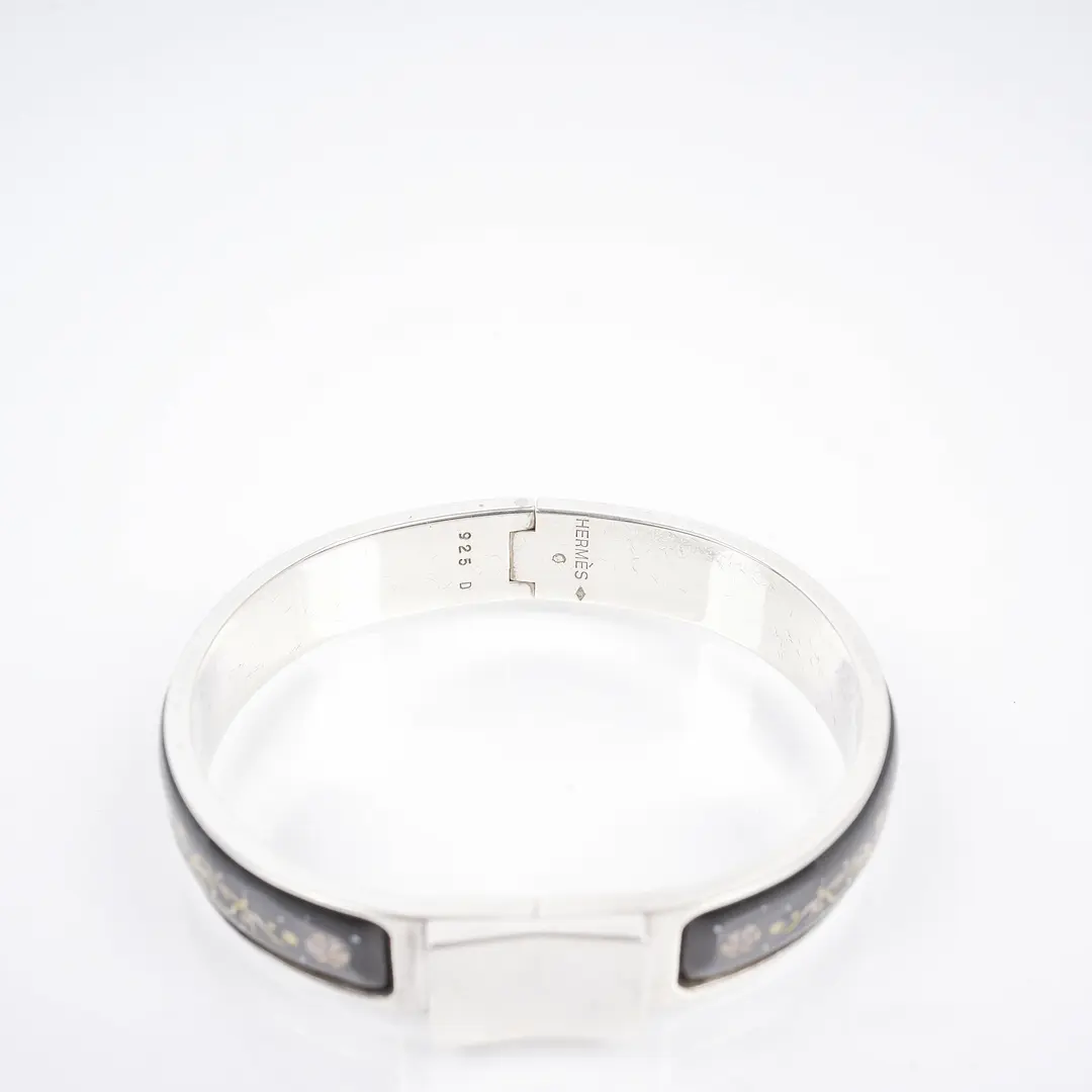 Hermes Clic Clac H Black Enamel Silver Bracelet