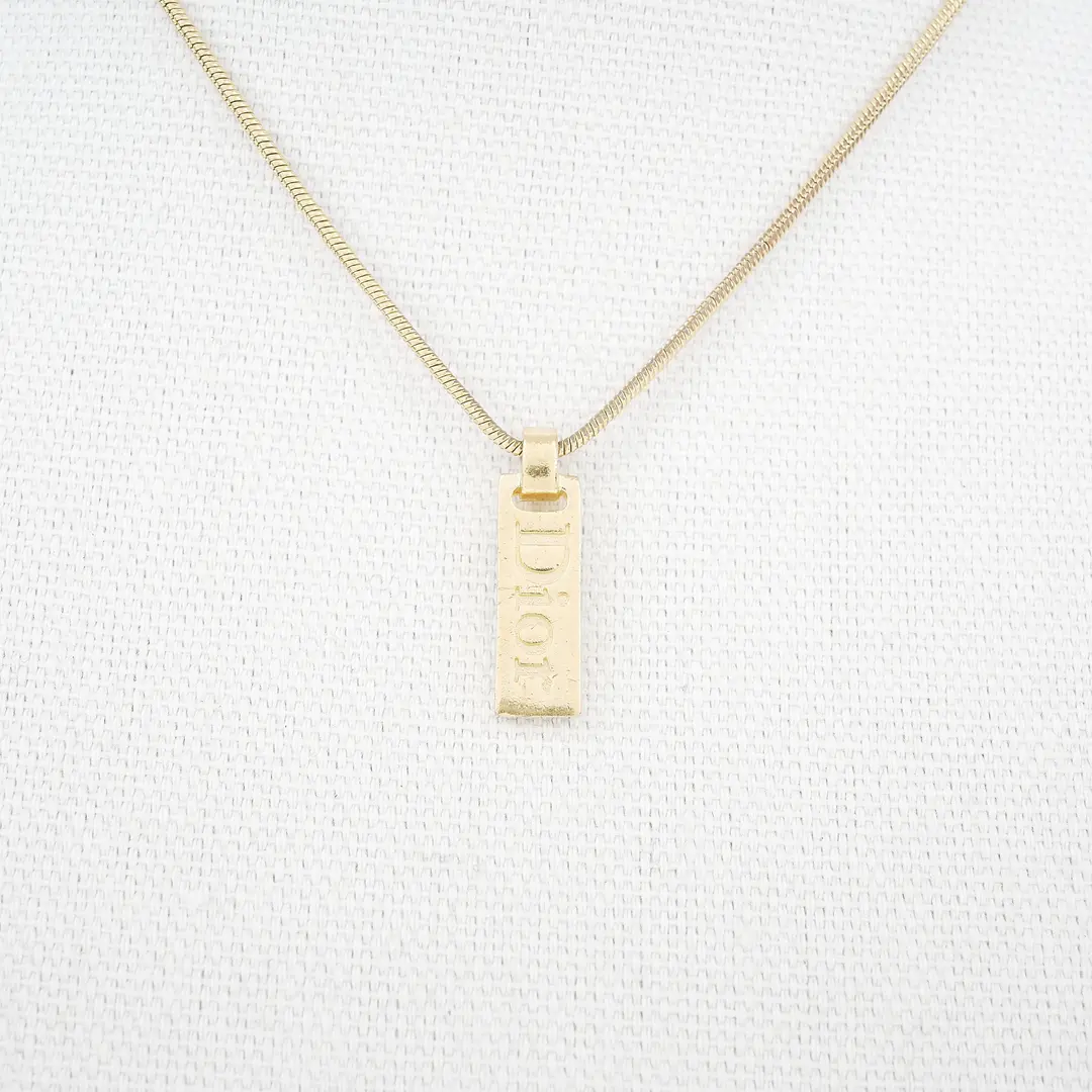 Dior Logo Bar Gold Metal Pendant Necklace