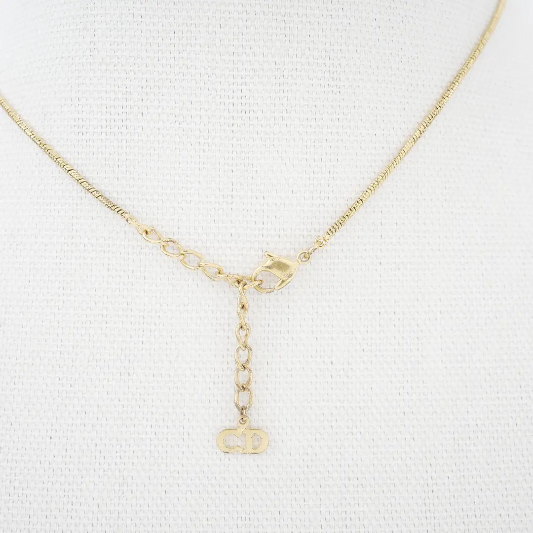 Dior Logo Bar Gold Metal Pendant Necklace