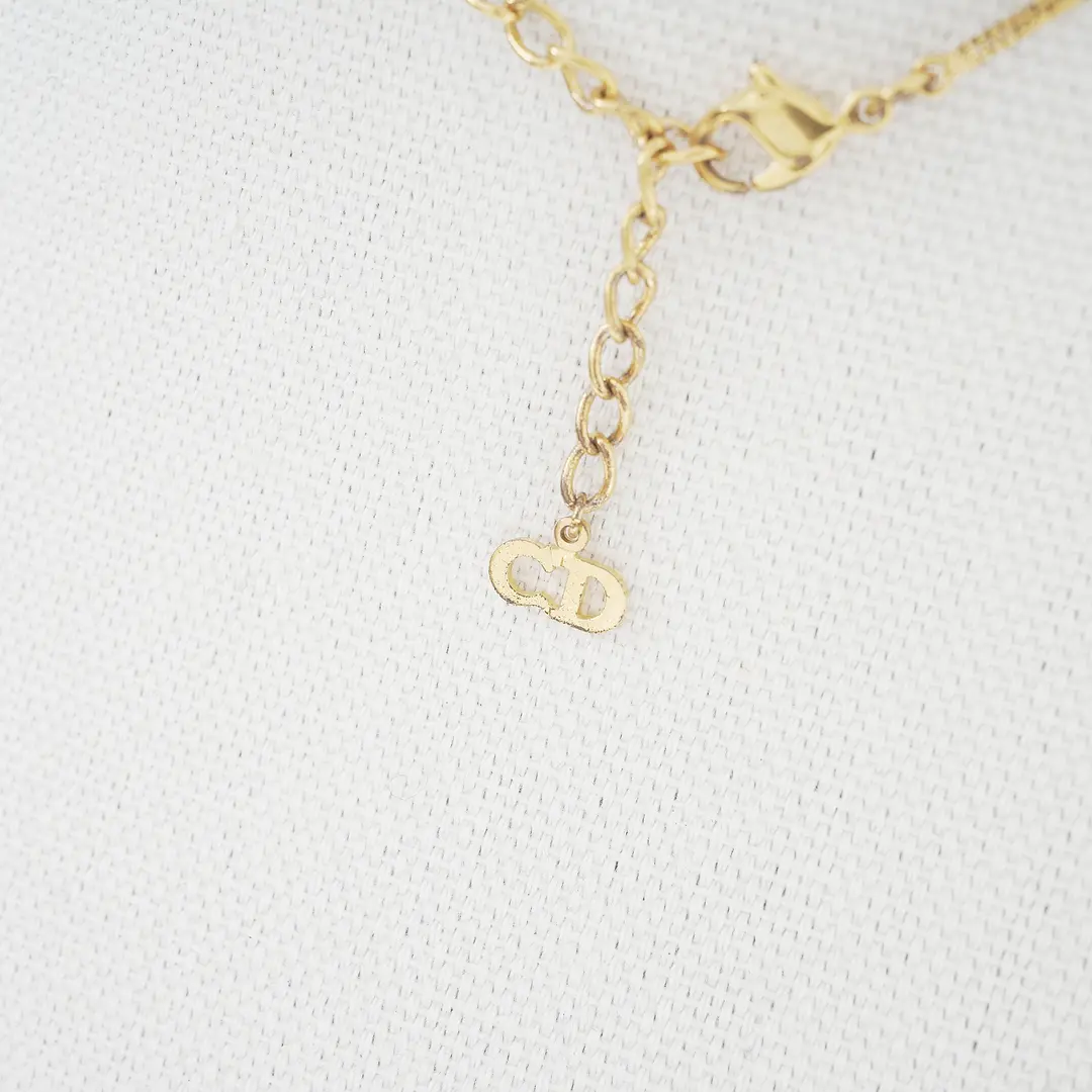 Dior Logo Bar Gold Metal Pendant Necklace