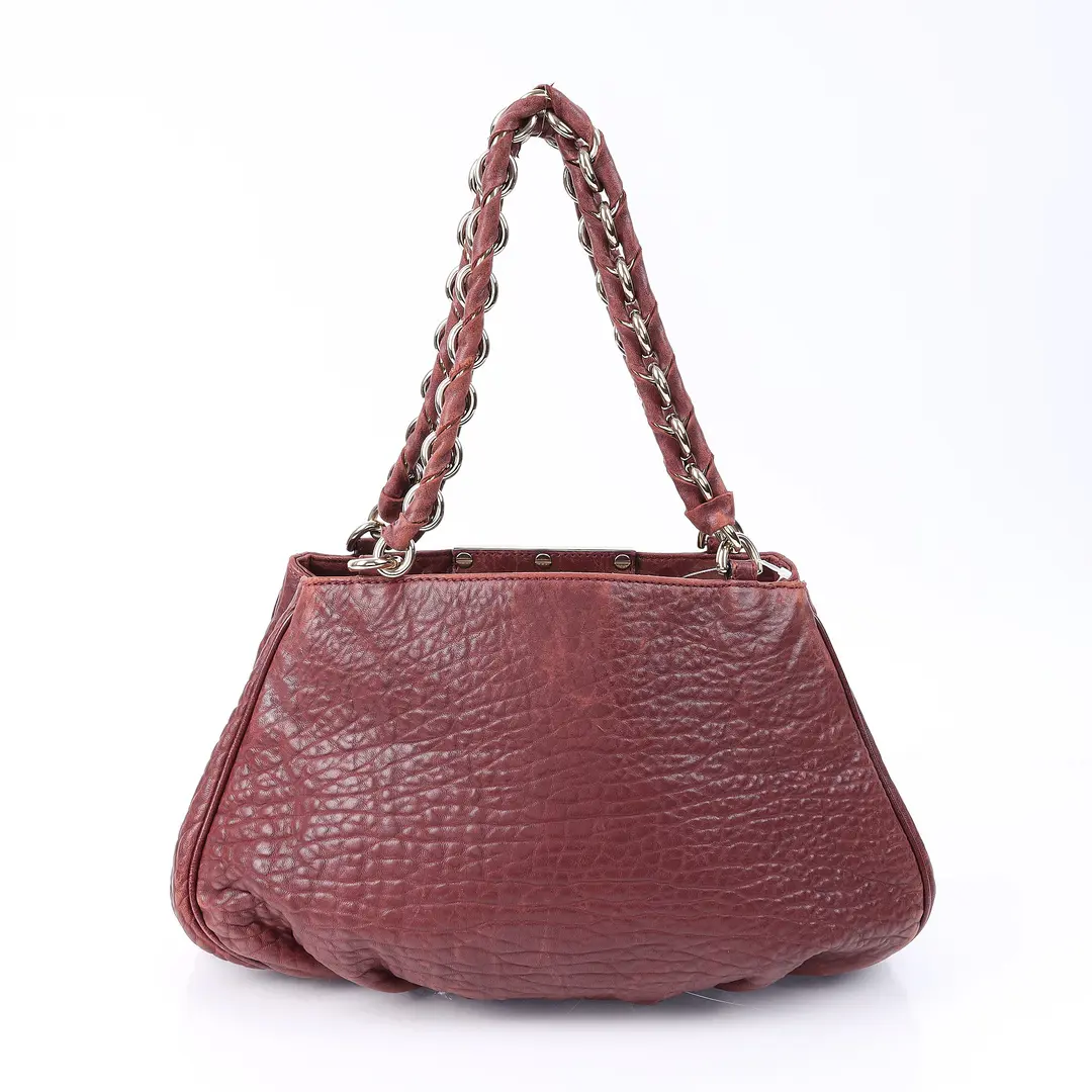 Fendi Mia Burgundy Textured Leather Shoulder Bag