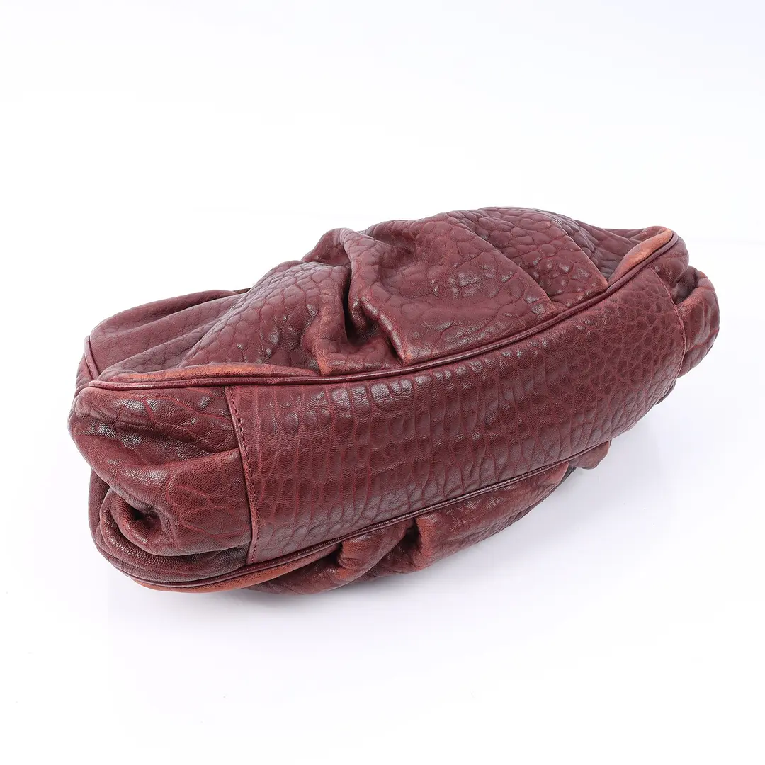 Fendi Mia Burgundy Textured Leather Shoulder Bag