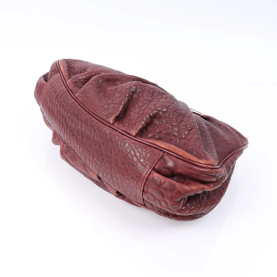 Fendi Mia Burgundy Textured Leather Shoulder Bag