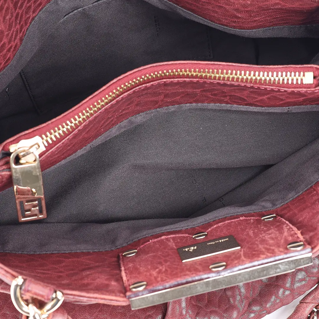 Fendi Mia Burgundy Textured Leather Shoulder Bag