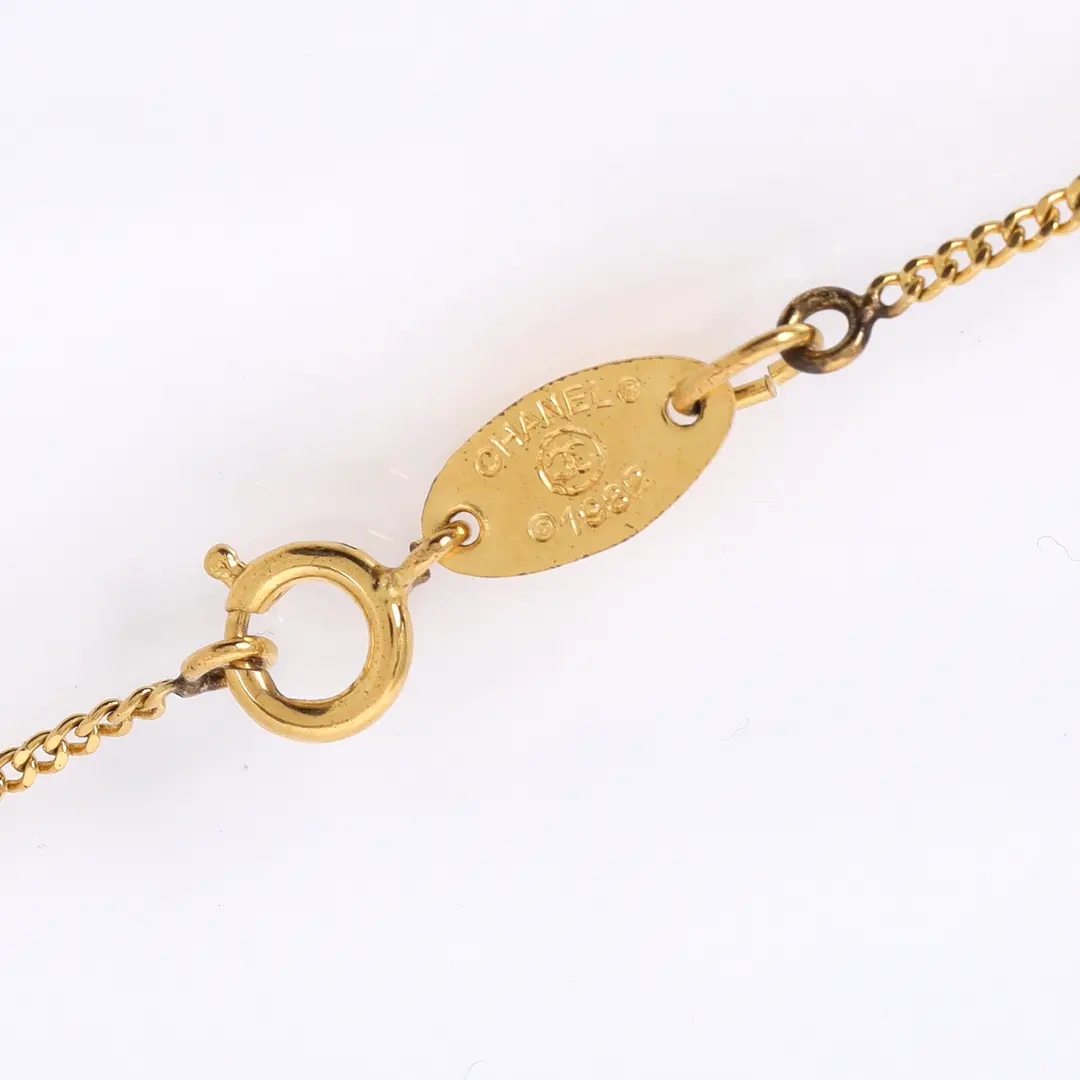 Chanel CC Logo Gold Rhinestone Vintage Necklace