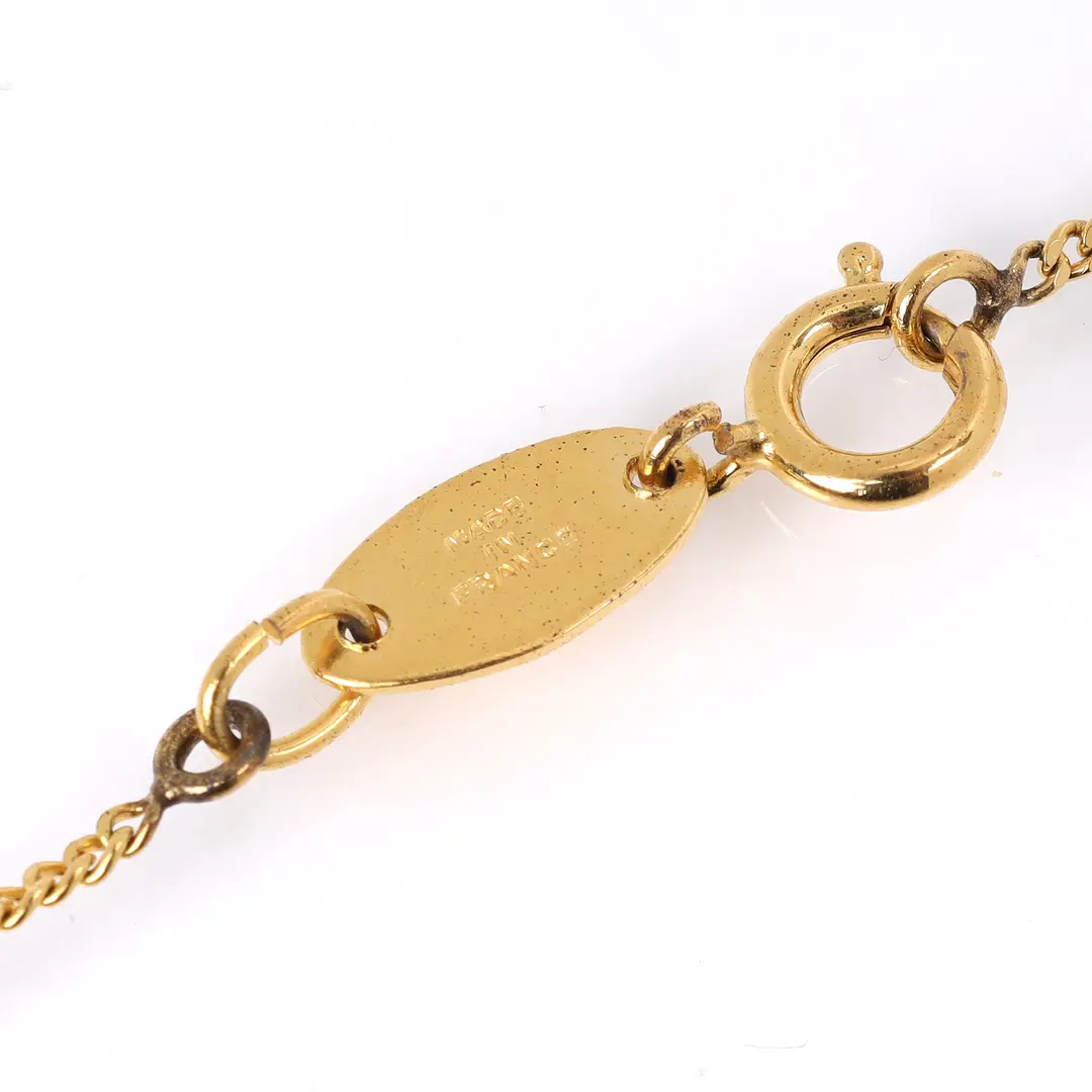 Chanel CC Logo Gold Rhinestone Vintage Necklace