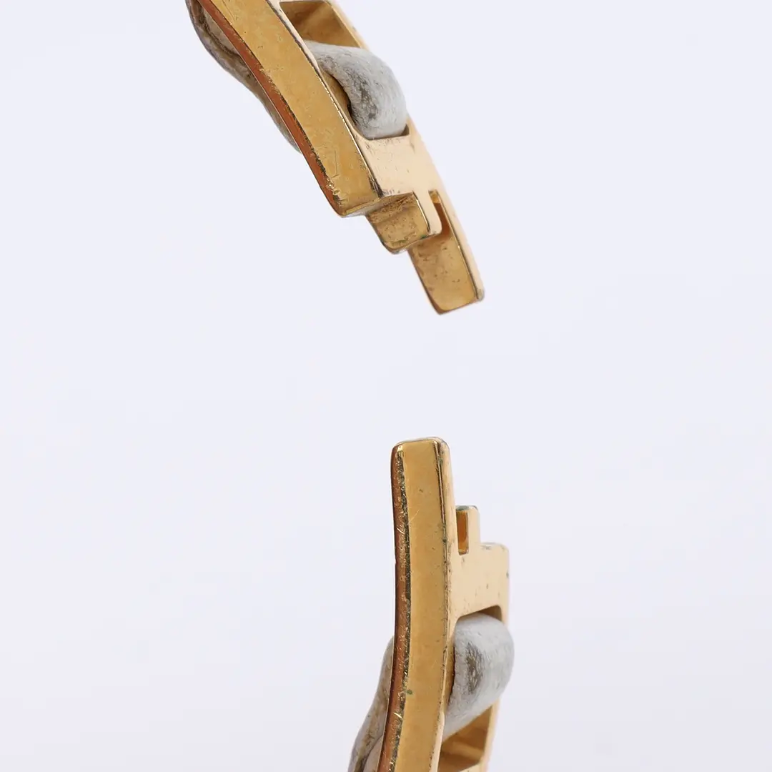 Fendi Selleria FF Gold Gray Leather Bangle Bracelet