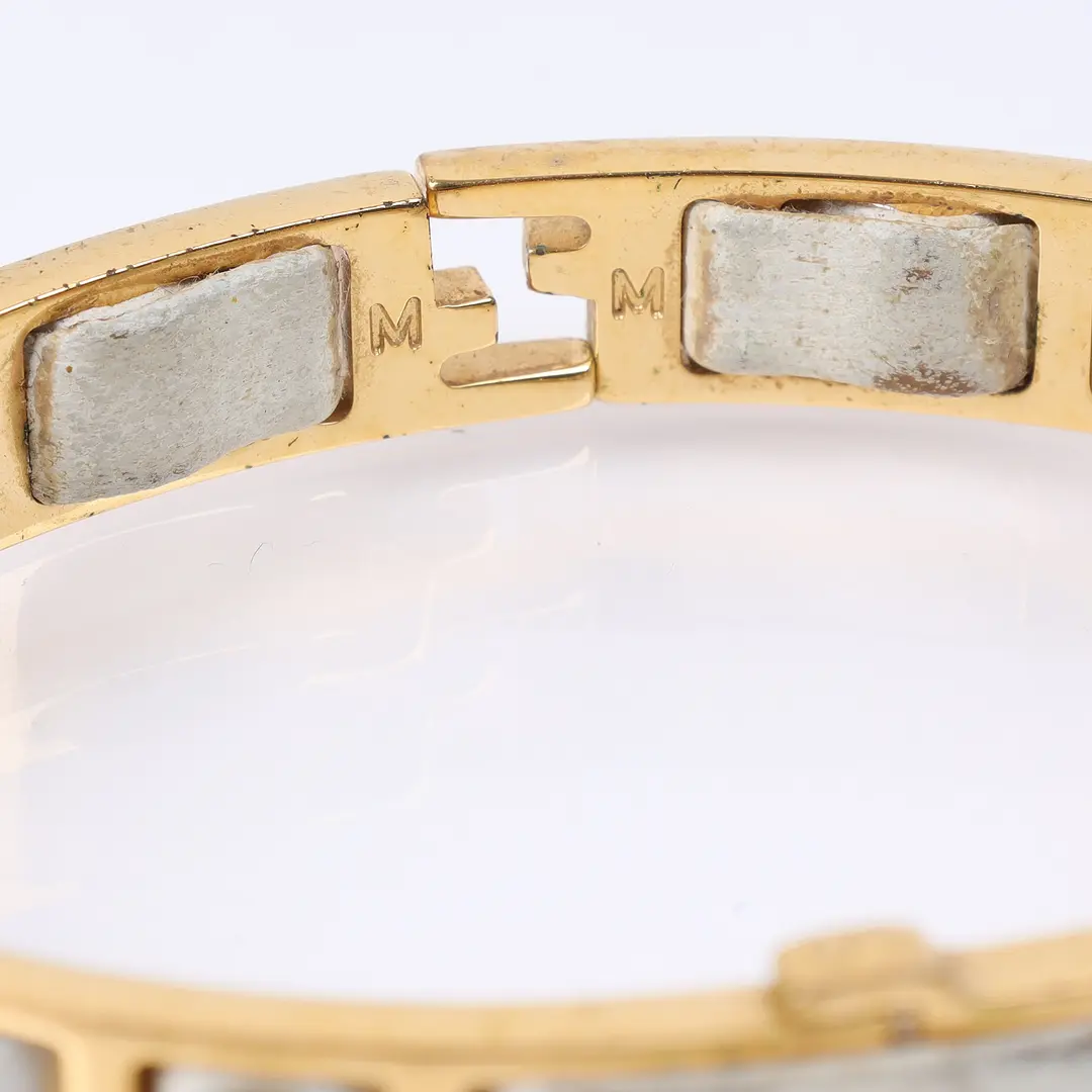 Fendi Selleria FF Gold Gray Leather Bangle Bracelet