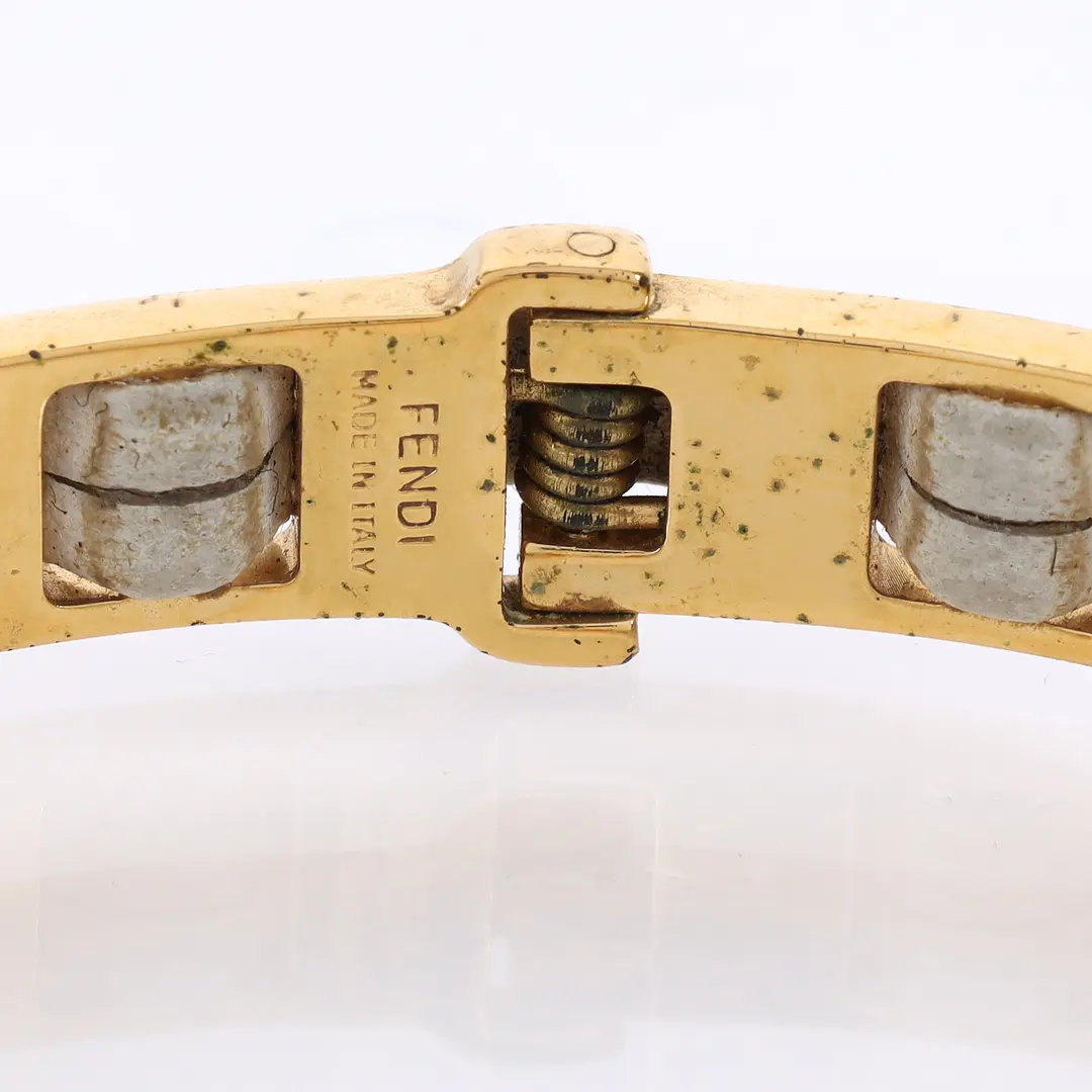 Fendi Selleria FF Gold Gray Leather Bangle Bracelet