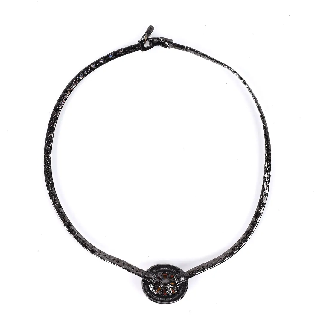 Yves Saint Laurent Vintage Pink Crystal Black Choker Necklace