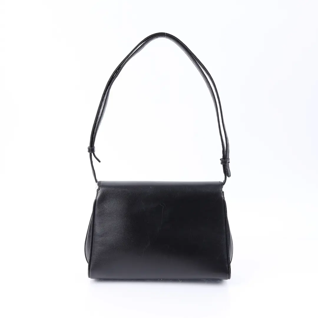 Gucci Vintage Crest Black Leather Shoulder Bag