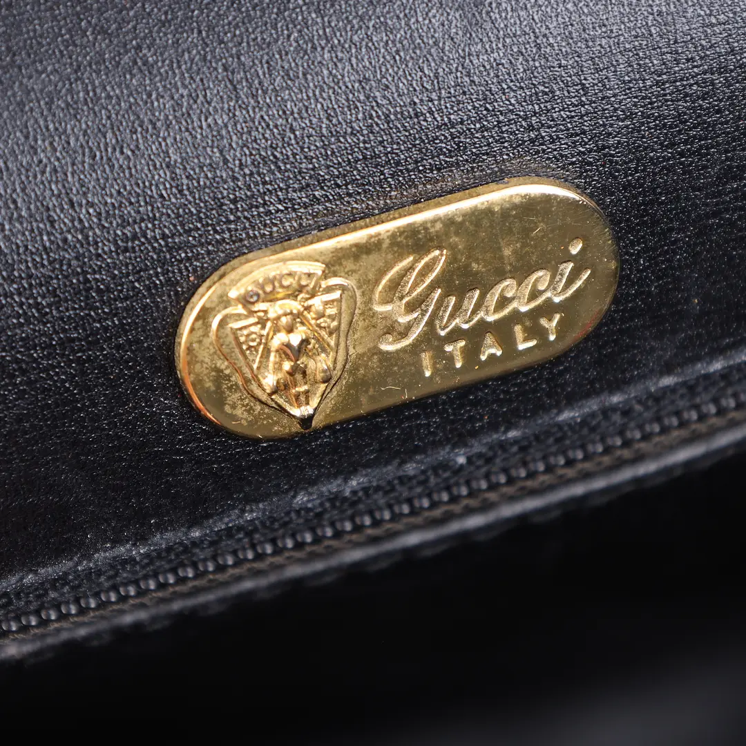 Gucci Vintage Crest Black Leather Shoulder Bag