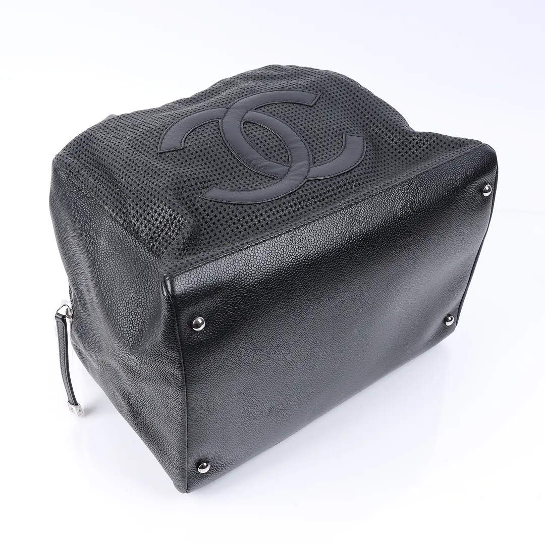 Chanel CC Perforated Black Caviar Boston Bag