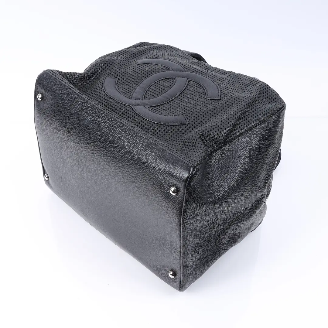 Chanel CC Perforated Black Caviar Boston Bag