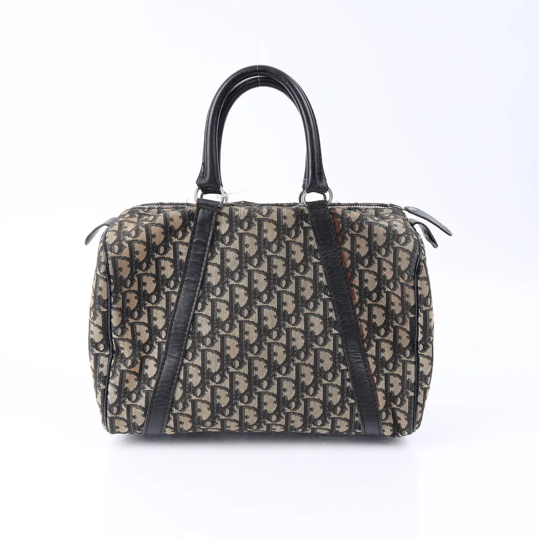 Dior Vintage Trotter Black Canvas Boston Bag
