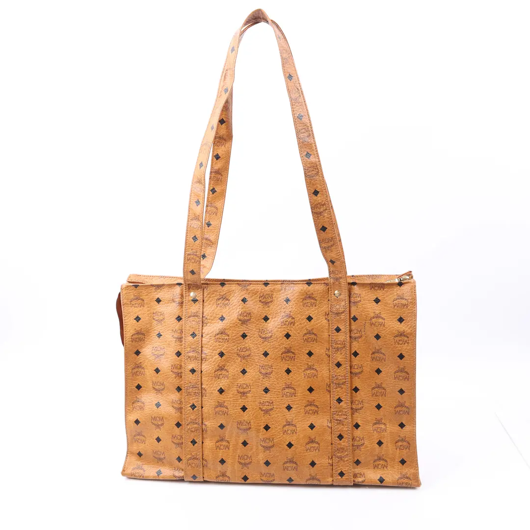 MCM Visetos Brown Canvas Tote Bag
