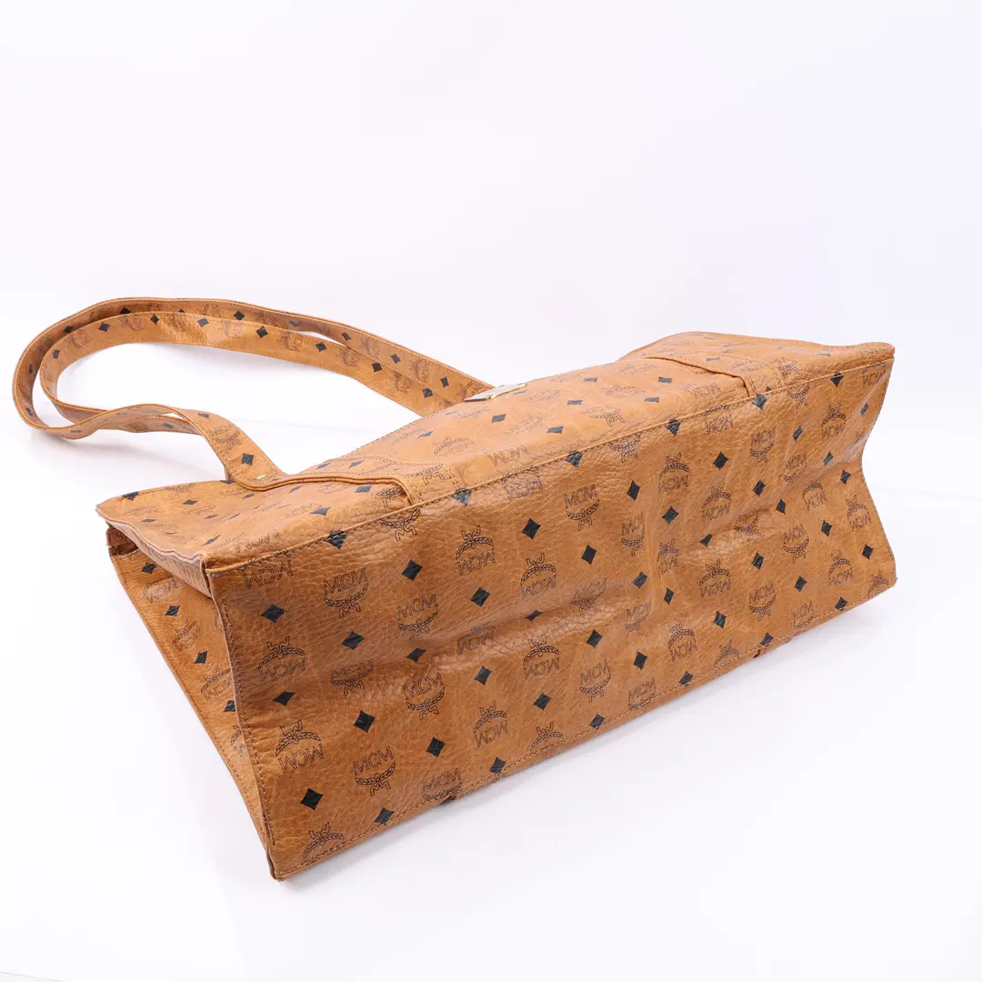 MCM Visetos Brown Canvas Tote Bag