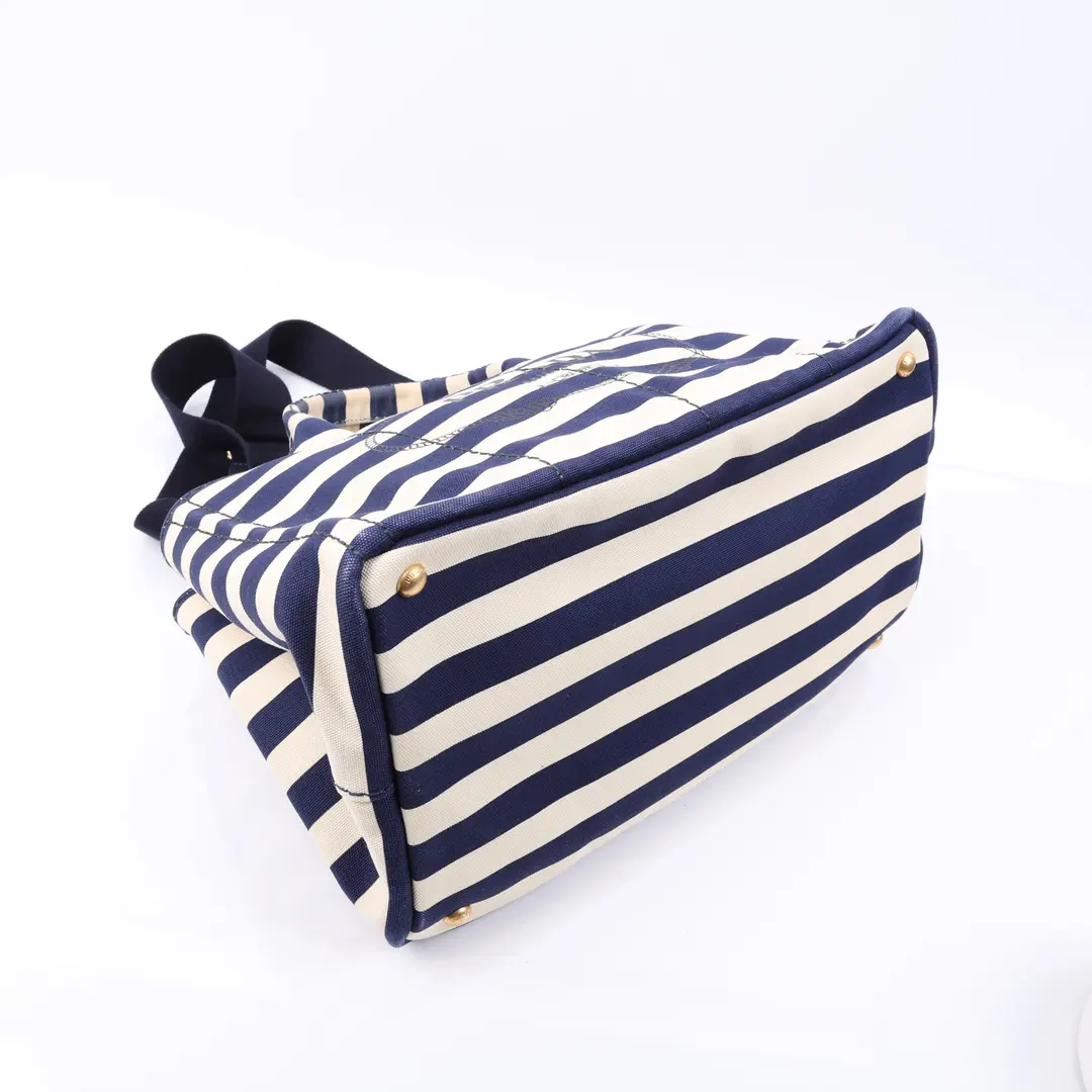 Prada Canapa Blue Striped Canvas Tote Bag